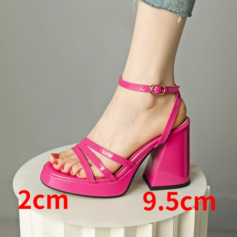 Summer High Heeled Sandals Woman Shoes 2023 Genuine Leather Platform Shoes Thick Sole Sandals Square High Heels Plus Size 43