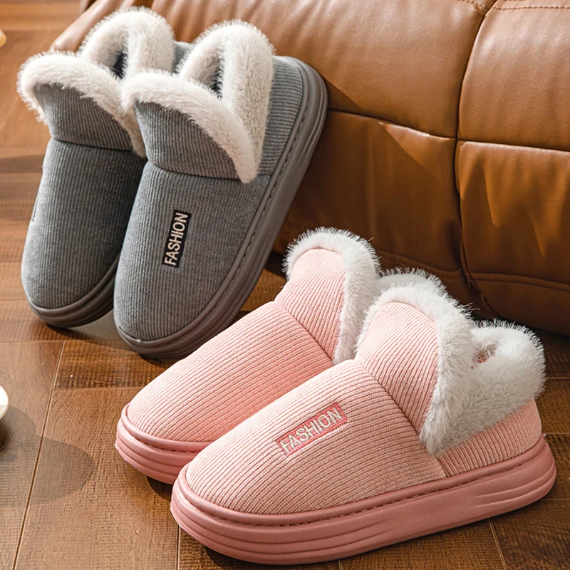 

New Women Winter Slippers Big Size Men Indoor Outdoor Cotton Shoes Anti-Slip Comfortable Home Warm Slippers Couples Furry Flats