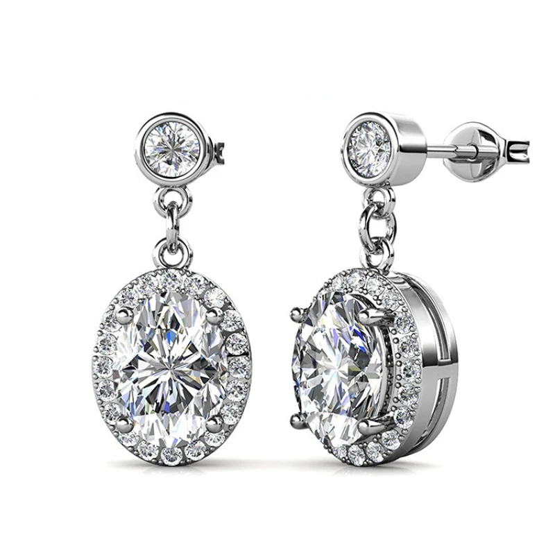 Oval 1.5 Carat Moissanite Diamond Drop Earrings 925 Sterling Silver Women Engagement Gift Fine Jewelry