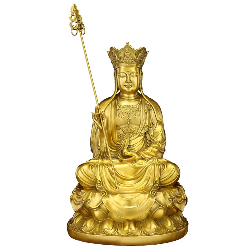 

Bronze Jizo King Bodhisattva Buddha Statue Devotion Buddha Statue Ornament Sitting Lotus Base Statue Saha Sansheng Home