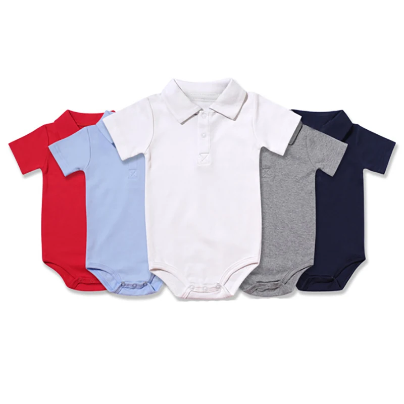 Pagliaccetto polo in cotone tinta unita 100% per bambino 0-24 mesi unisex ragazzi ragazze manica corta vestito morbido e confortevole abbigliamento neonato