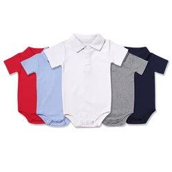 Newborn Baby Boy Clothes Polo Shirt Jumpsuit Onesies Cotton Solid Color Short Sleeves Lapel Bodysuits Baby Costume 0-24 Months