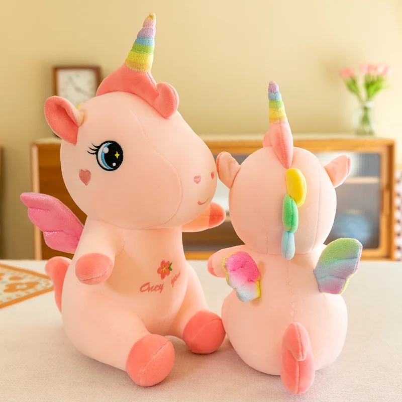 Animal de peluche de unicornio de 11/15/19/23 pulgadas, lindo caballo sentado, juguete de peluche, decoración, regalo de cumpleaños suave