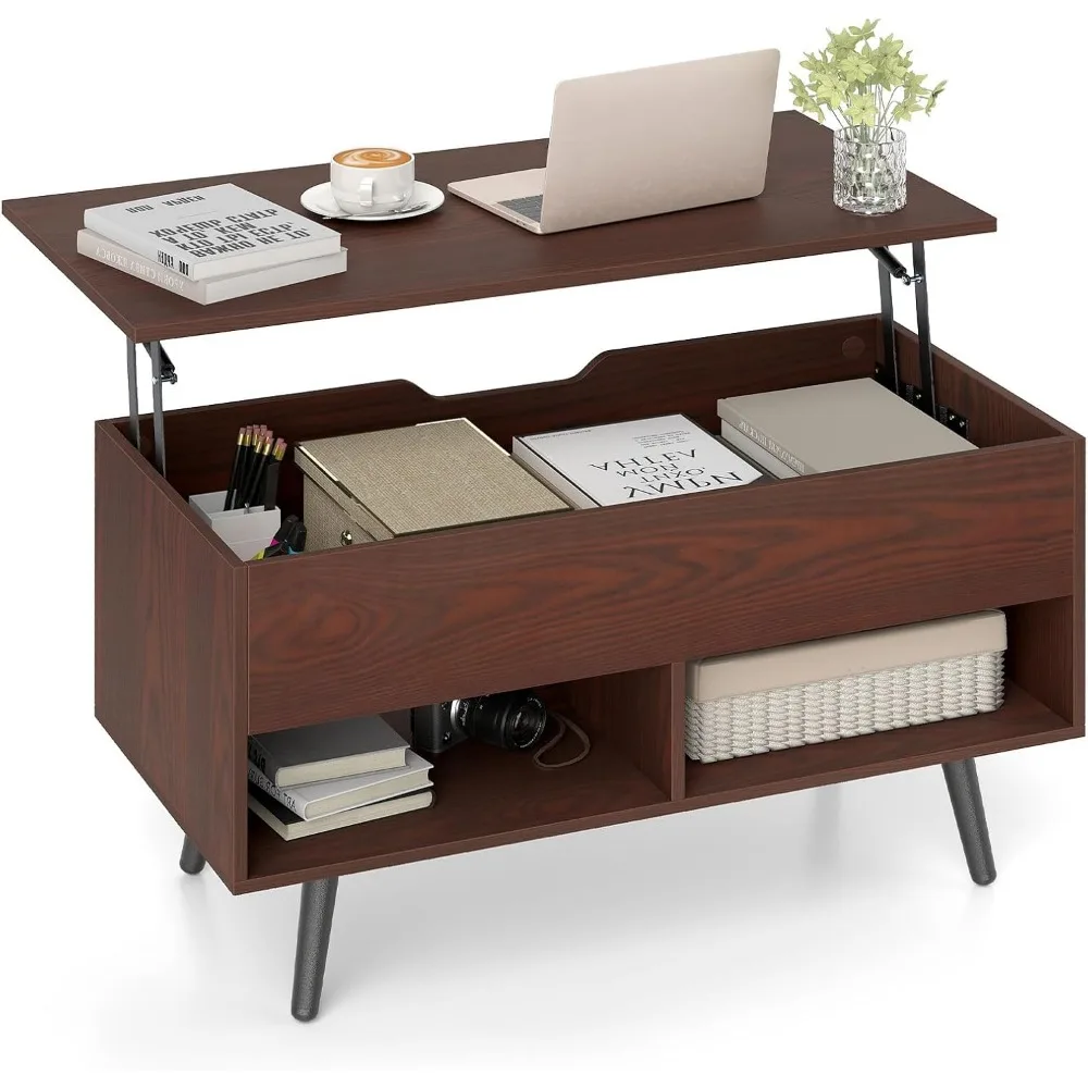 

Предпочтительный журнальный столик с подъемным верхом, современный коктейльный столик со скрытым отделением и 2 открытыми полками, откидной центральный стол, деревянная тяга