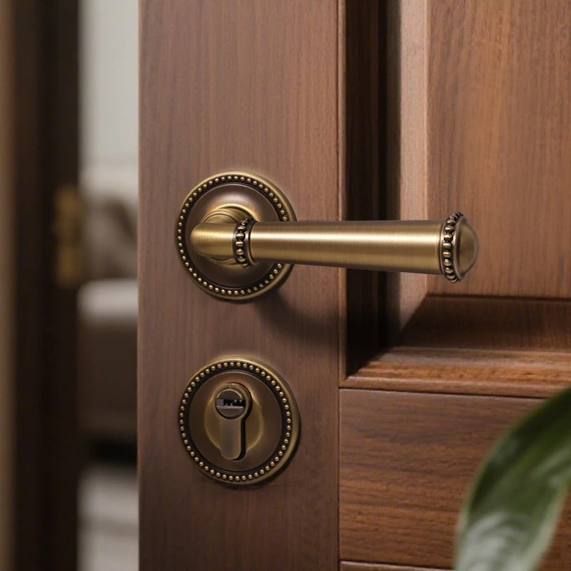 Luxury French Antique Bronze Door Lock Vintage Brass Bedroom & Bathroom Handle Accessories American Style