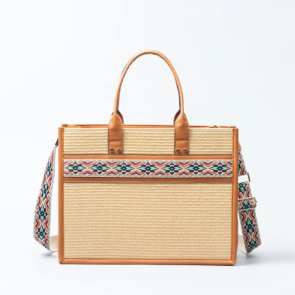 PP straw tote bag, foreign trade hand-woven bag, European and American commuter large-capacity shoulder bag