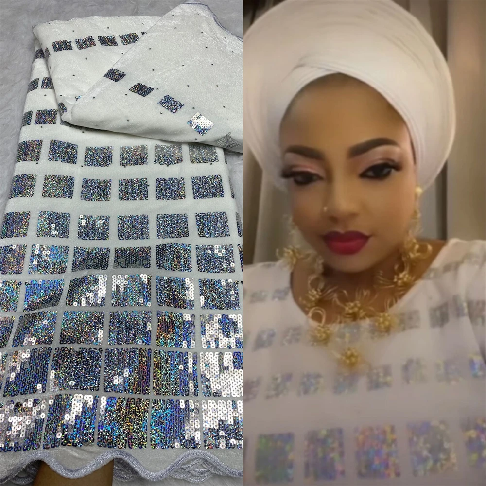 

Высококачественная кружевная ткань в африканском нигерийском стиле 2025 года для шитья бархатных блесток, вышитый гипюром для вечерних платьев, свадеб JH0080