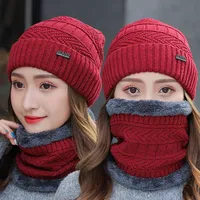 2Pcs Winter Warm Beanie Hat for Men Knitted Hat Winter Cap Beanie Women Thick Wool Neck Scarf Cap Balaclava Mask Bonnet Hats Set