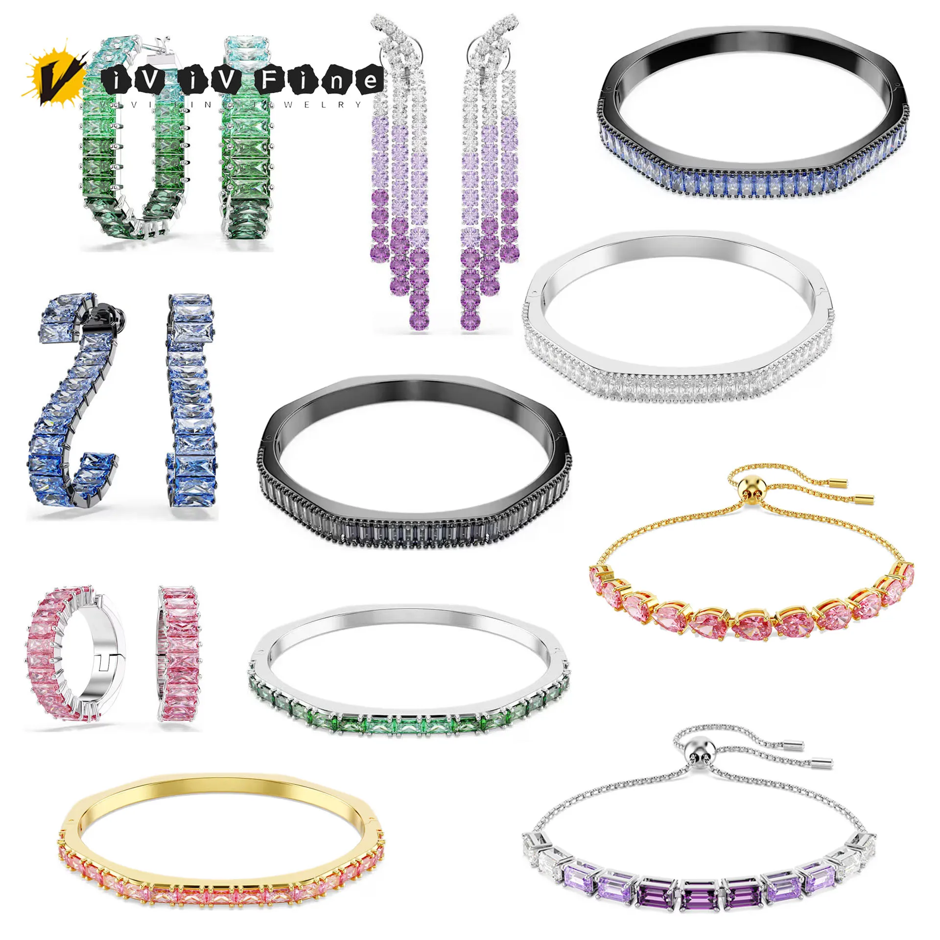 

2025 Luxury Sparkling Exquisite Earrings Bracelet for Women Jewelry Set Fashion Cut Crystal Square Suitable for Party Accessorie