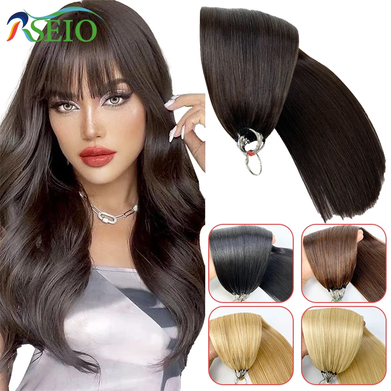 RSEIO Feather New hair extensions Straight Natural Real Human Hair Microring Hair Extensions Brown Blonde Color  0.8g/Strand