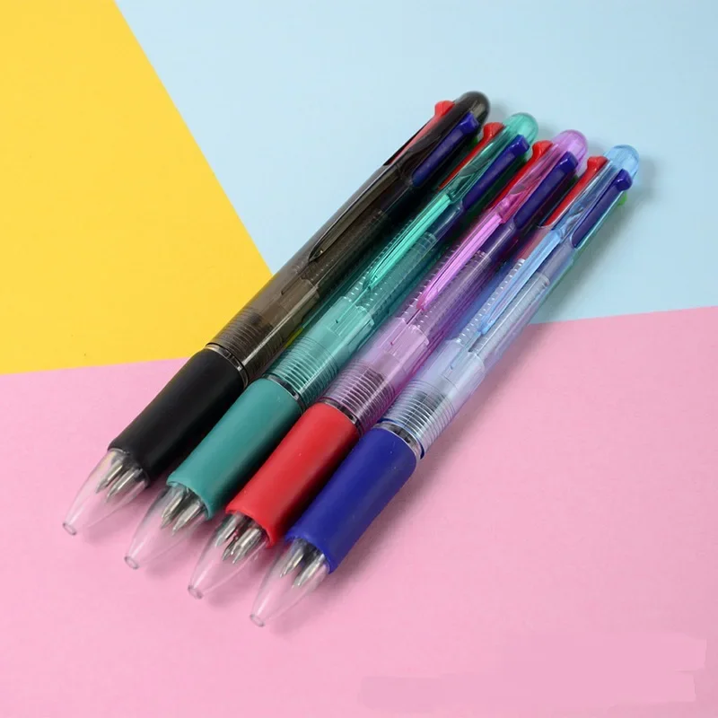 1PCS MultiColor Pen 4 In 1 Colorful Retractable Gel Pen 0.5mm Black Blue Red Ink Refills for Student School Gel Pens Stationery