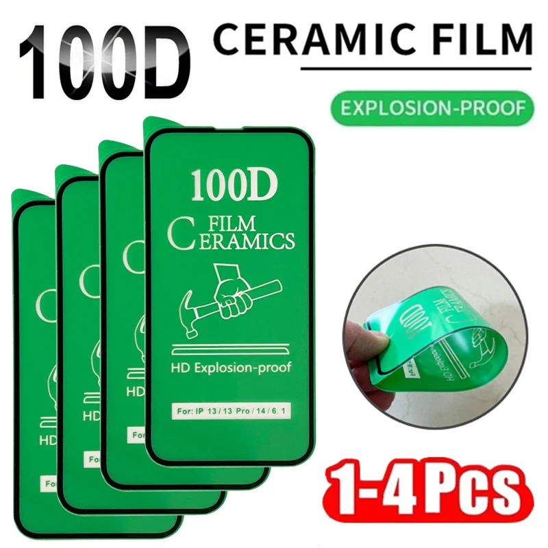 100D Ceramic Protective Glass For iPhone 15 14 13 12 11 Pro Max Mini XR XS X 6 8 7 Plus SE 2020 2022 Soft Screen Protectors Film