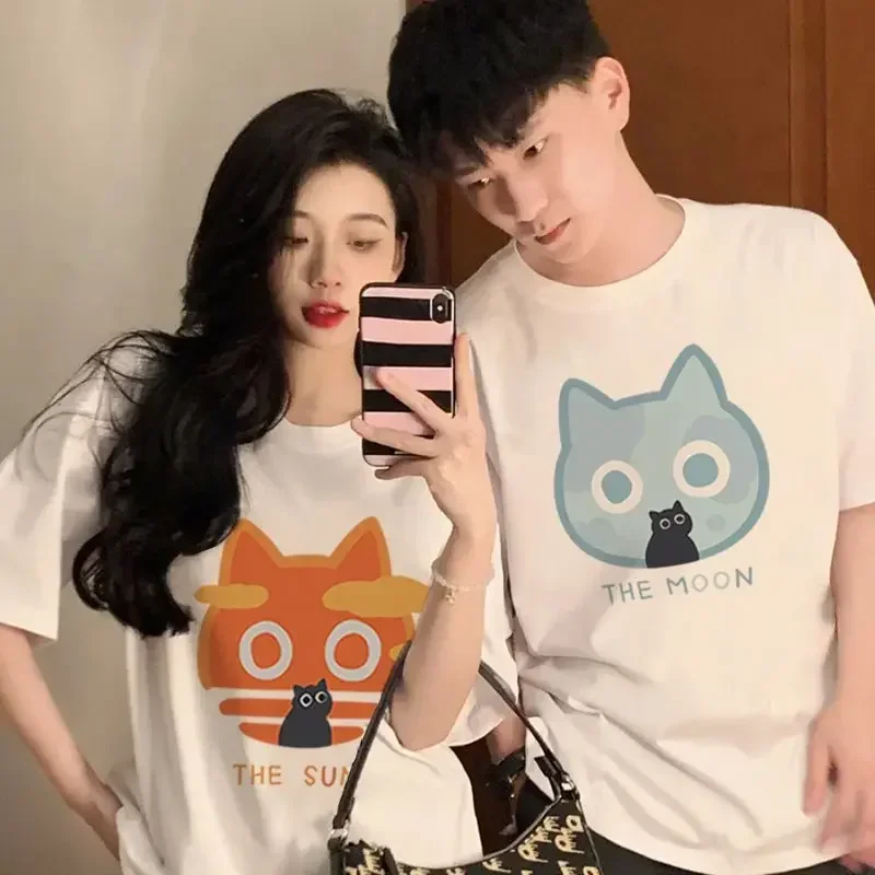 

Cotton Printed Short Sleeved T-shirt for Men and Women Loose and Versatile Top Early Spring Outfit Couple Summer Wear Niche Size