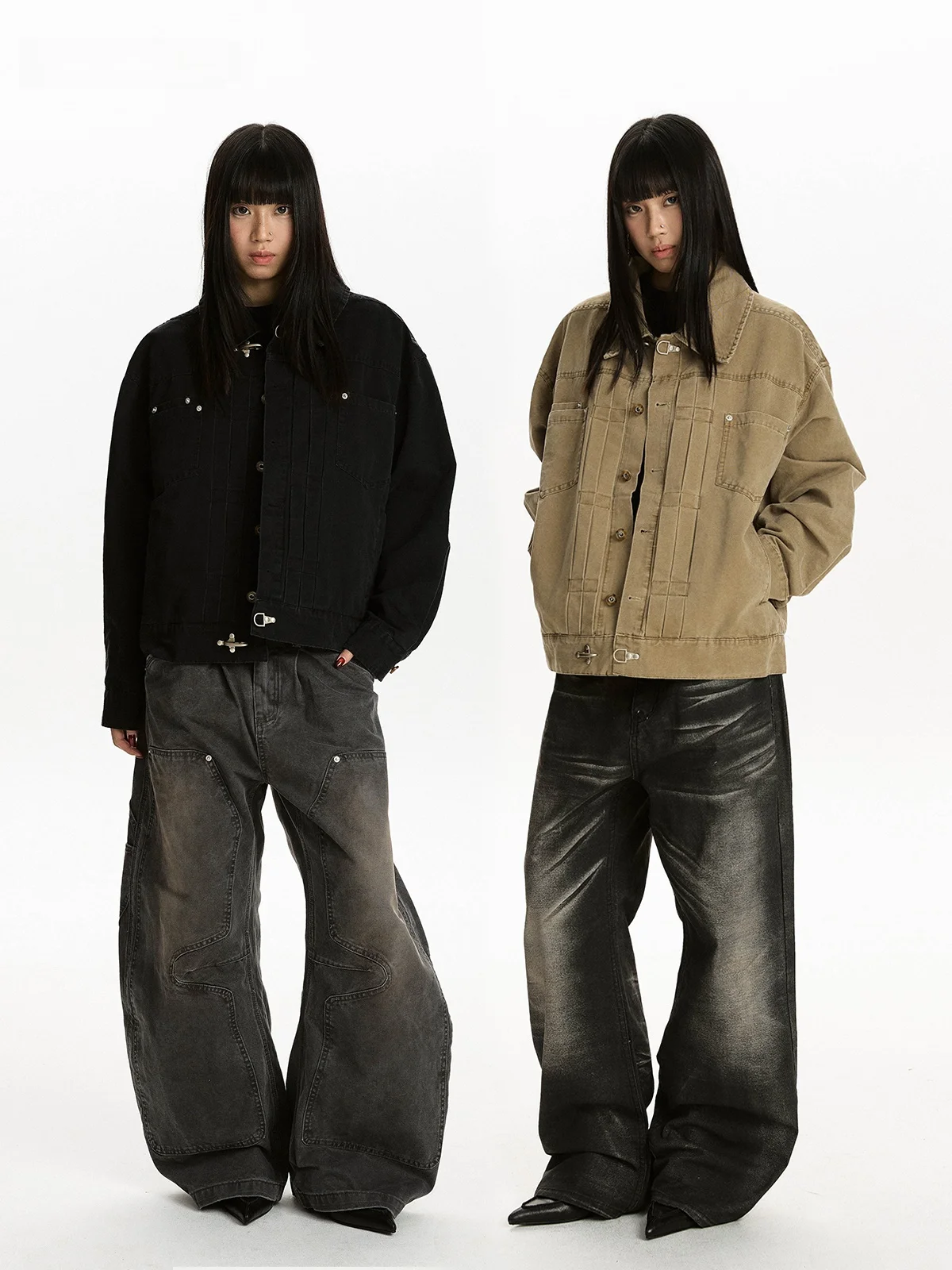 

Aket American Retro Aged Design Aircrt Bule Jaet Loose ape Workwear Coat for Men And Women Spring Cotton Long Sve