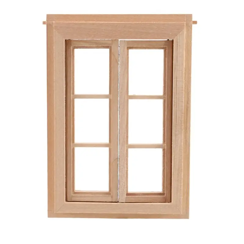 3X 1:12 Dollhouse Miniature Double Window Wooden 6 Pane Frame And Glass Plate House DIY Double Window Accessories