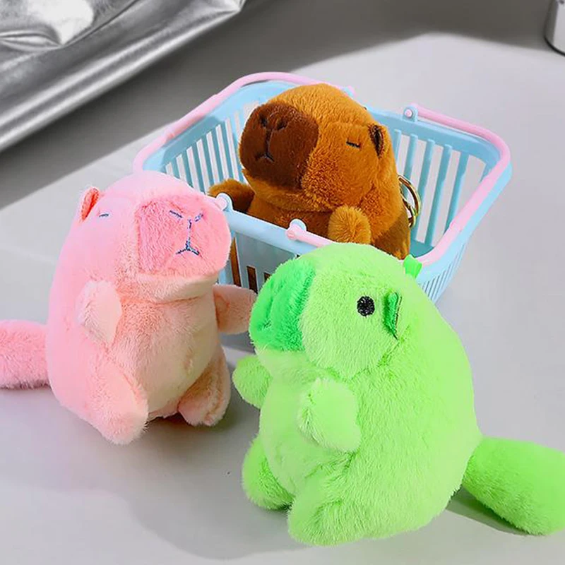 Kawaii simulasi boneka Capybara liontin lucu kartun berputar ekor Capybara gantungan kunci ransel Dekorasi hadiah aksesoris