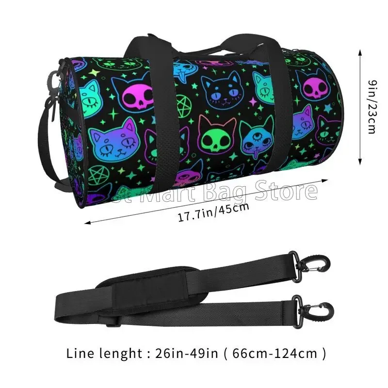 Cute Cartoon Witchcraft Cat Travel Duffel Bag Waterproof Sports Tote Gym Bag Foldable Luggage Bags Weekender Overnight Bags