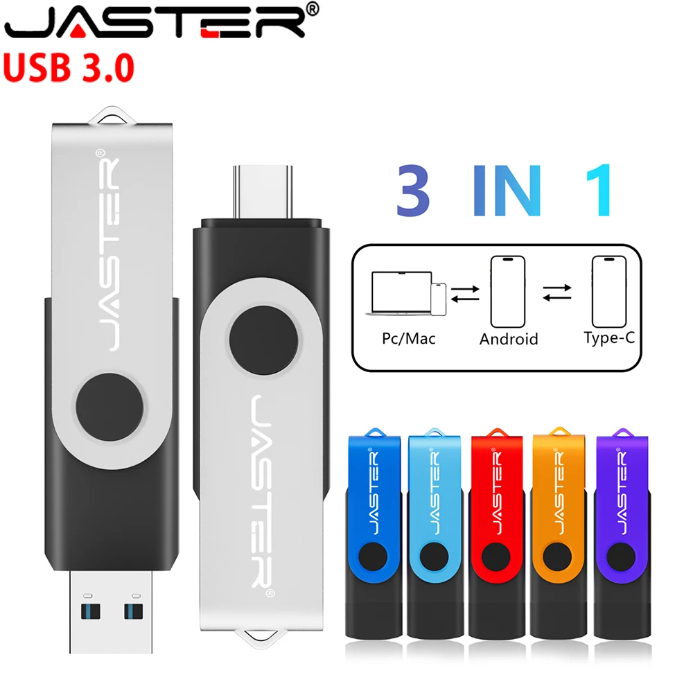 

JASTER TYPE-C USB 3.0 большой емкости 128 ГБ бизнес-подарок USB 3.0 флэш-накопитель 64 ГБ вращающийся флешка 32 ГБ серебряная карта памяти