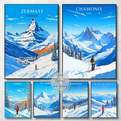 Ski Resorts Verbier Travel Zermatt Switzerland Snow Mountain Art Poster Canvas Painting Wall Prints Picture for Room Home Decor