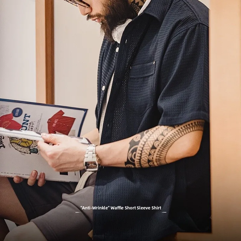 Maden Casual American Sle da uomo ort Sve irt Texture Feel No Stiratura Estate Traspirante Vestibilità ampia Gioventù Faion