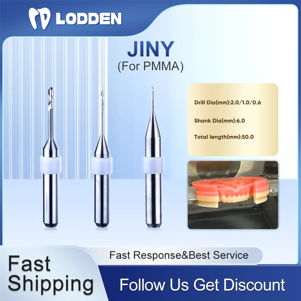 

Lodden Dental Milling Bur JINY NC Coating Cutters for PMMA Grinding CAD CAM Milling Machine Drill 0.6/1.0/2.0 Shank D6 Total50mm