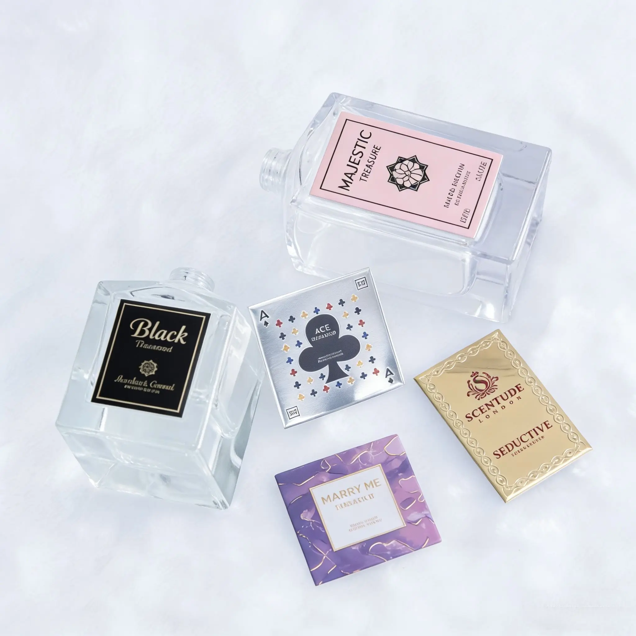 Etiquetas de perfume de papel texturizado personalizado por atacado, adesivos de fragrâncias de luxo táteis premium