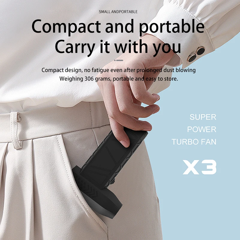 Mini ventilador Turbo violento X3 recargable, 130000 RPM, 52 m/s, Motor sin escobillas, ventilador de chorro Turbo, soplador de polvo portátil de mano