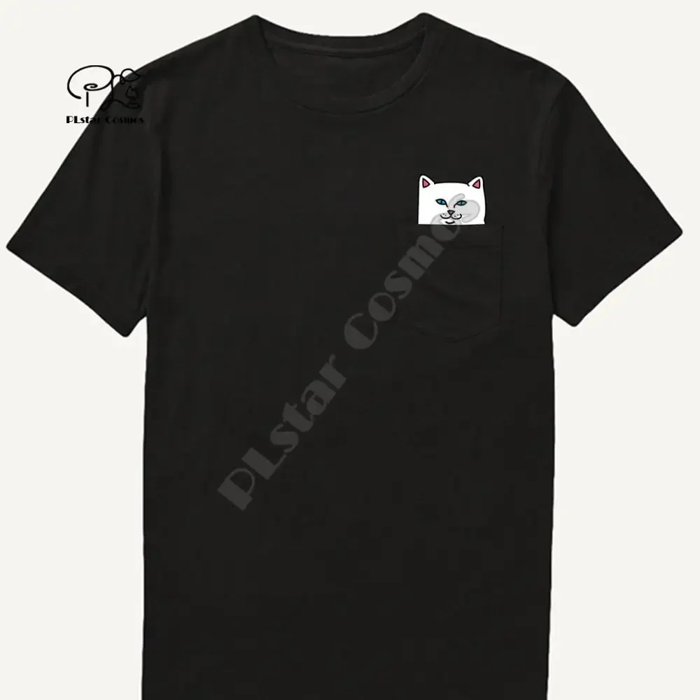 Men\'s T Shirt Fashion  Brand New Pocket Cat Cartoon Print T-shirt Men\'s Shirts Hip Hop Tops Funny Harajuku Tees Style-2