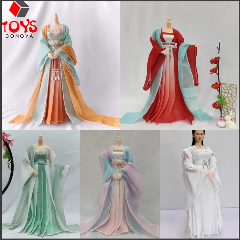 Model Pakaian Kuno Tiongkok Hanfu Dinasti Tang Skala 1/6 Cocok untuk Boneka Tubuh Figur Aksi Prajurit Wanita 12 Inci
