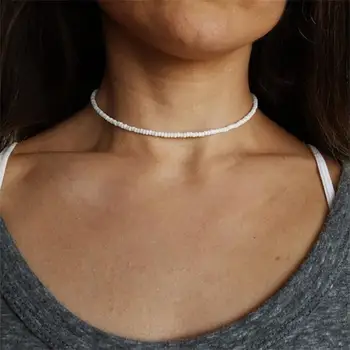 여성을 위한 보헤미아 화이트 컬러 아크릴 비드 초커 목걸이, 빈티지 체인 목걸이 패션 쥬얼리 도매