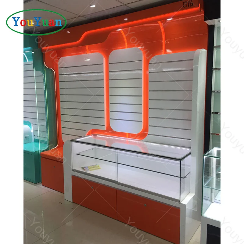 (Op Maat) Houten Vitrinekast Mobiele Telefoon Reparatiewerkplaats Meubels Kleine Mobiele Accessoires Vitrine Led Licht Mobiele Telefoon Rep