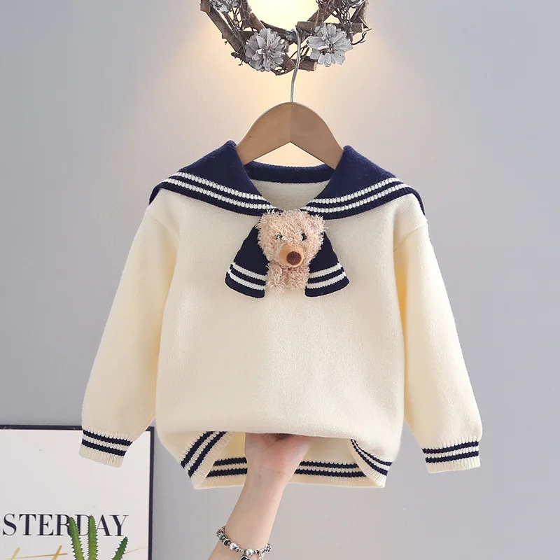 

Милые свитера для девочек, весна-осень 2024, детская шерстяная трикотажная одежда, верхняя одежда для маленьких девочек, вязаные топы, детский пуловер, свитер