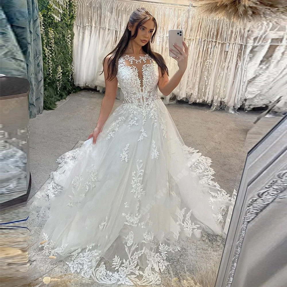 Sexy Ivory Women Bridal Gown Lace Printing Design Wedding Dress 2026 Formal A-Line Sleeves Party Vestidos De Novias Customized