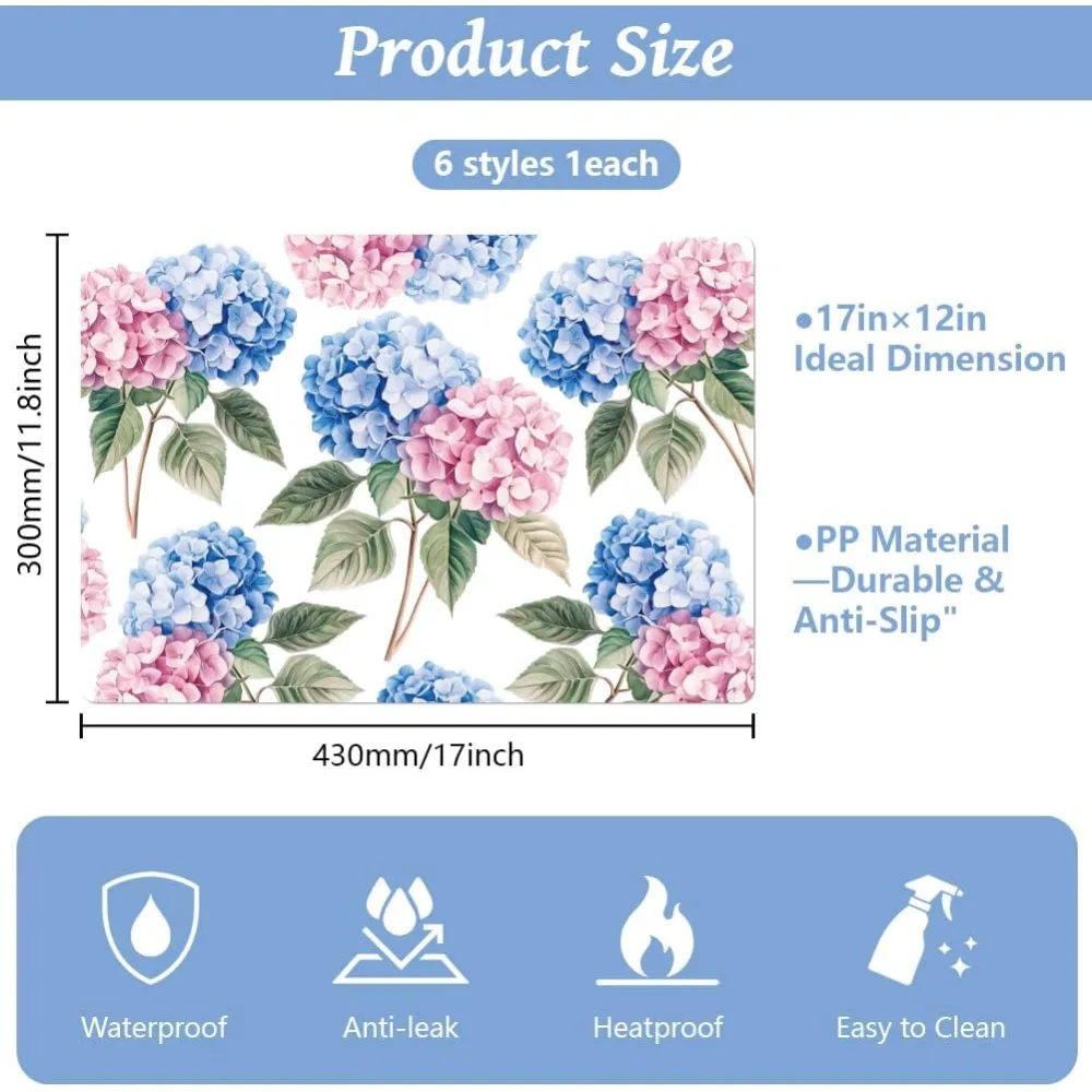 مجموعة مفارش زهور الكوبية والفراشات مكونة من 6,12 بوصة × 17 بوصة حصير طاولة قابل للغسل مقاوم للماء للمزرعة الداخلية والخارجية p