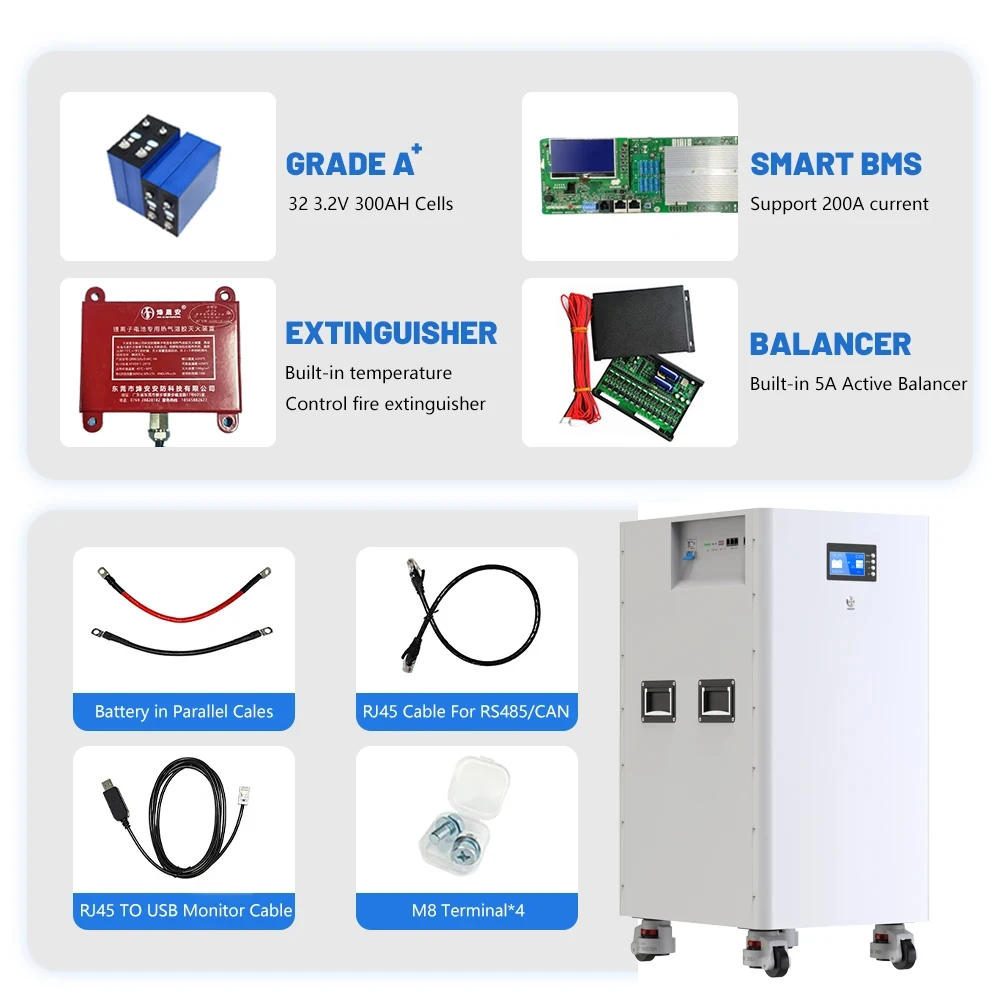 LiFePO4 48V 600AH 30KW Battery Pack 51.2V 100AH 300AH Lithium battery With 16S 200A Smart BMS 10000+ Cycle For Inverter EU Stock