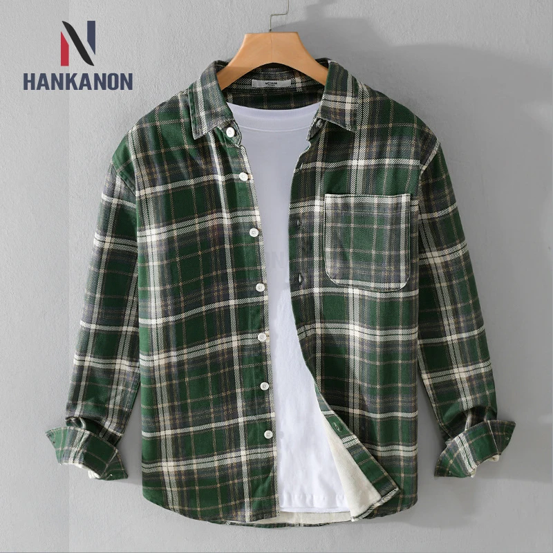 

Outdoor, Men's Spring Autumn Clothing Plaid Cotton Long Sleeve Shirt, Simple Casual Loose Fashion Youth All-Matching Unisex