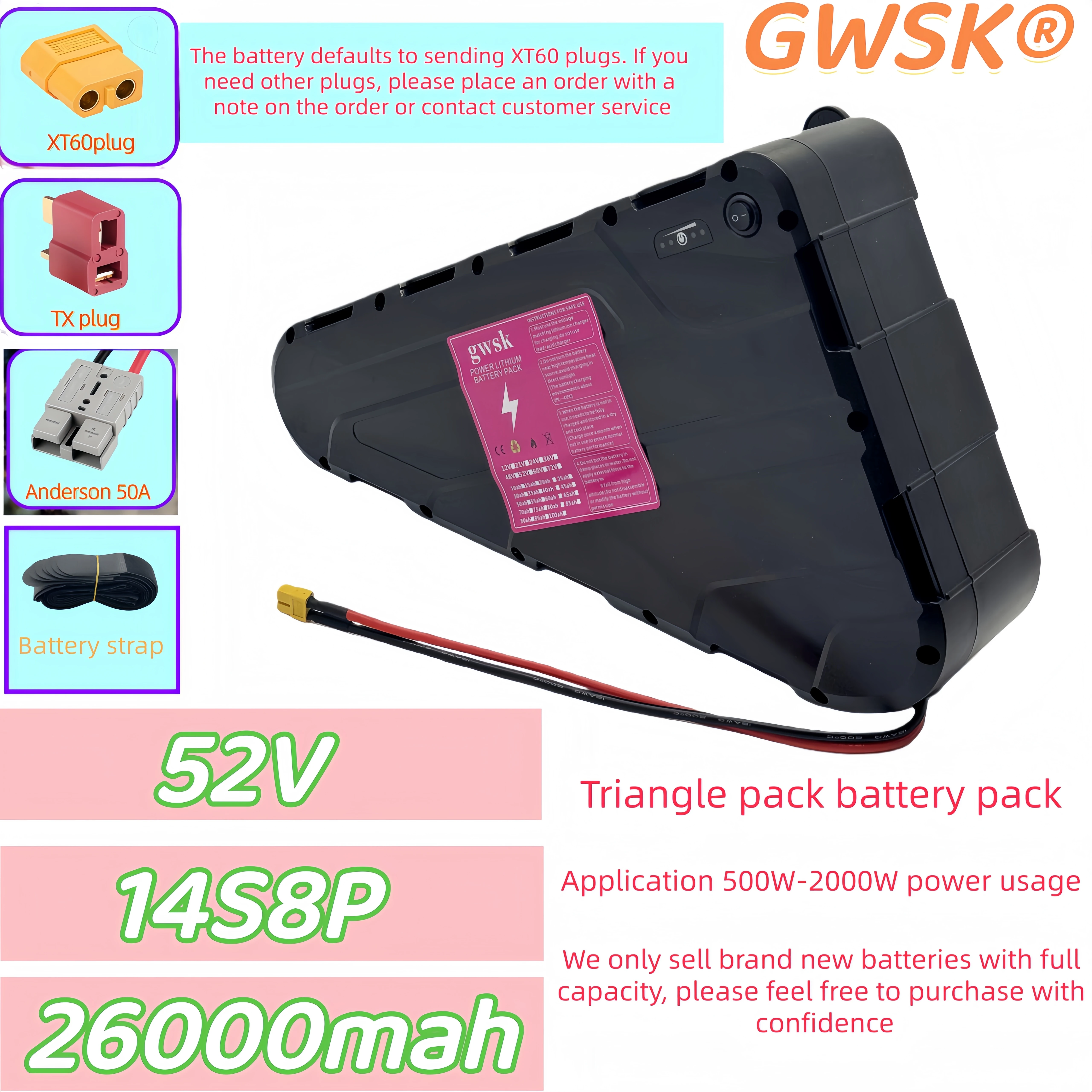 

Air freight, 18650 lithium-ion battery, bicycle triangle battery pack, large capacity 36V/48V/52V, application 500W-2000W