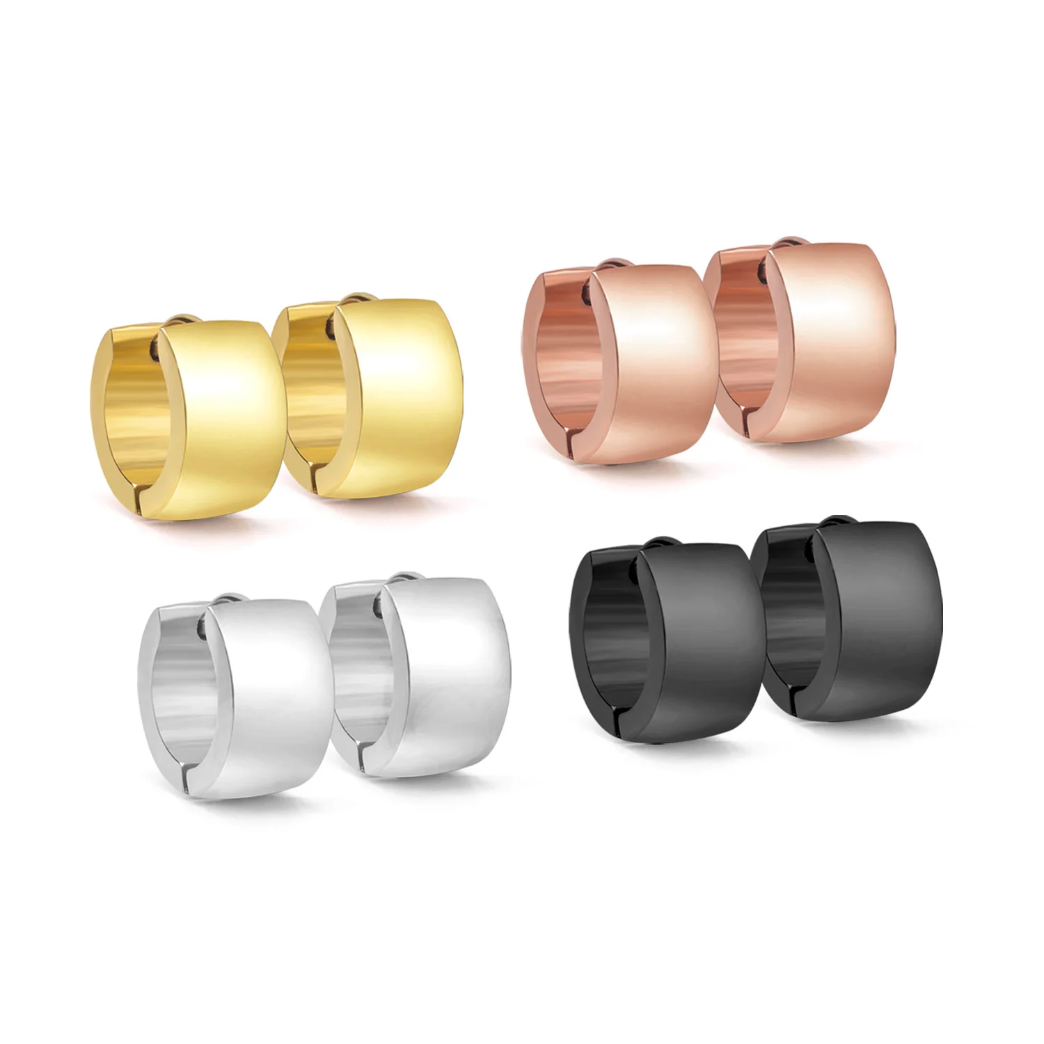 LUXUSTEEL Round Shape Metal Hoop Earrings Geometry Stainless Steel Stud Earrings for Women Girls Texture Ear Jewelry