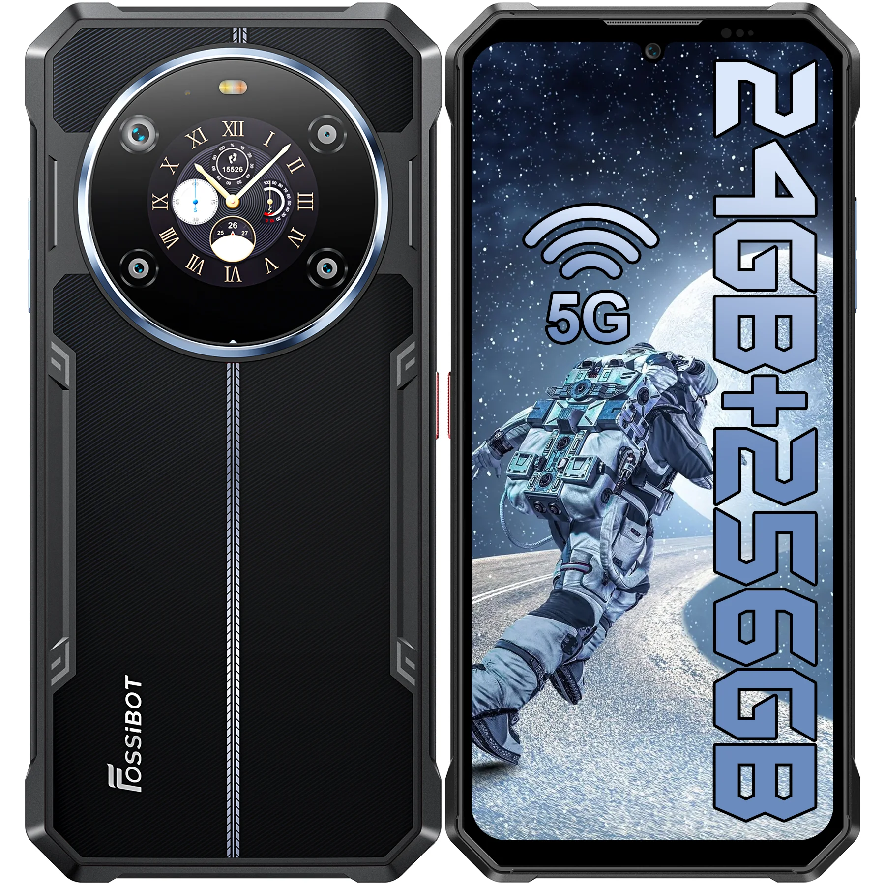 Прочный смартфон FOSSIBOT F109, разблокированный 5G, 24 + 256G, 10600 мАч, 6,745 дюйма, двойной дисплей, Android14, Dual SIM, 50 МП AI, IP68/69K, NFC/OTG/GPS