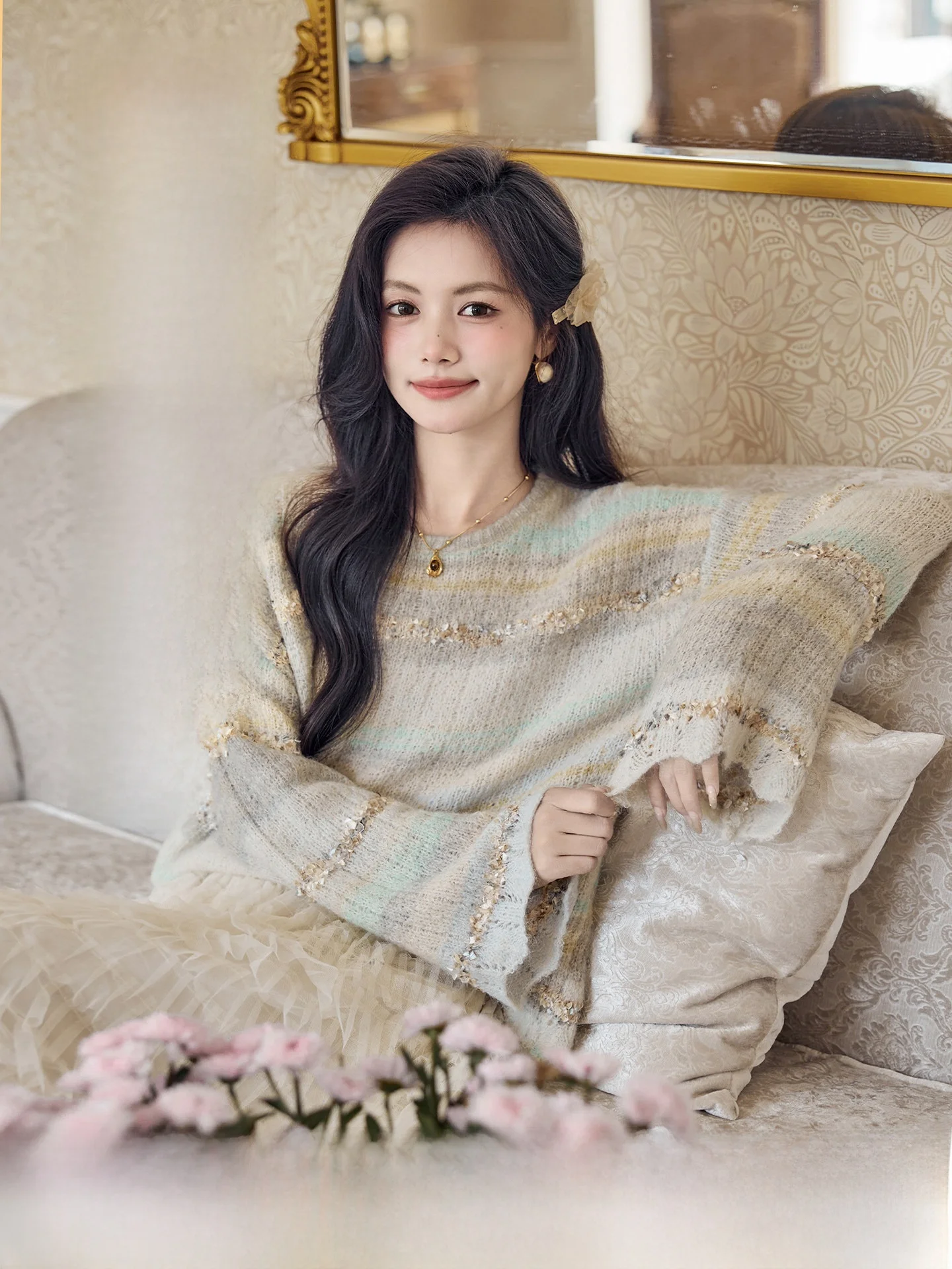 

Knitted Woolen Sweater Women's Loose Fit Lazy Sle Sweet Wind round Ne Long Sve Autumn New Arrival by SuBen