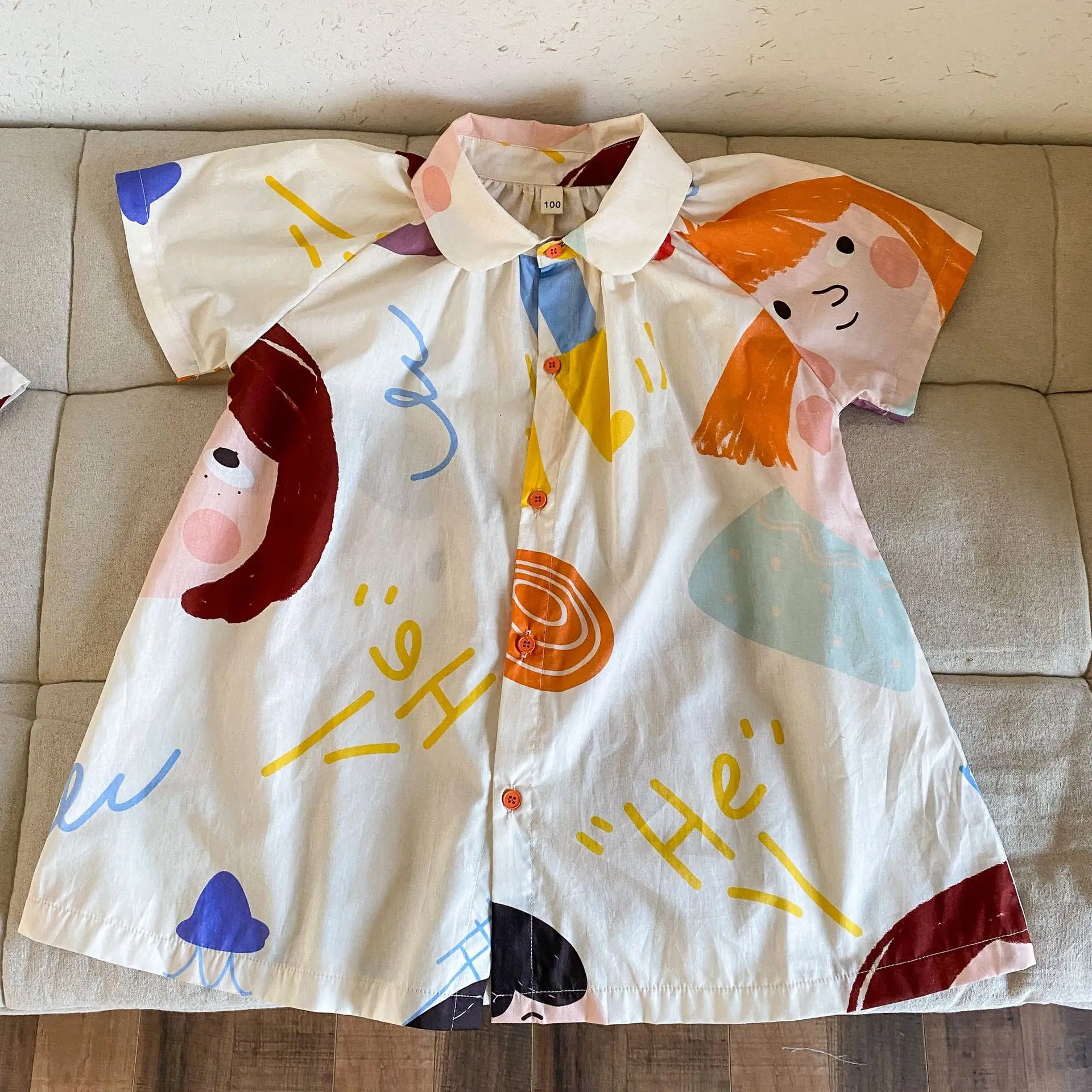 Kids Set Brother And Sister Clothes 2025 Summer New Boy's Two Piece Suit Or Short Sleeve Girl's Graffiti Dress Cartoon Clothes