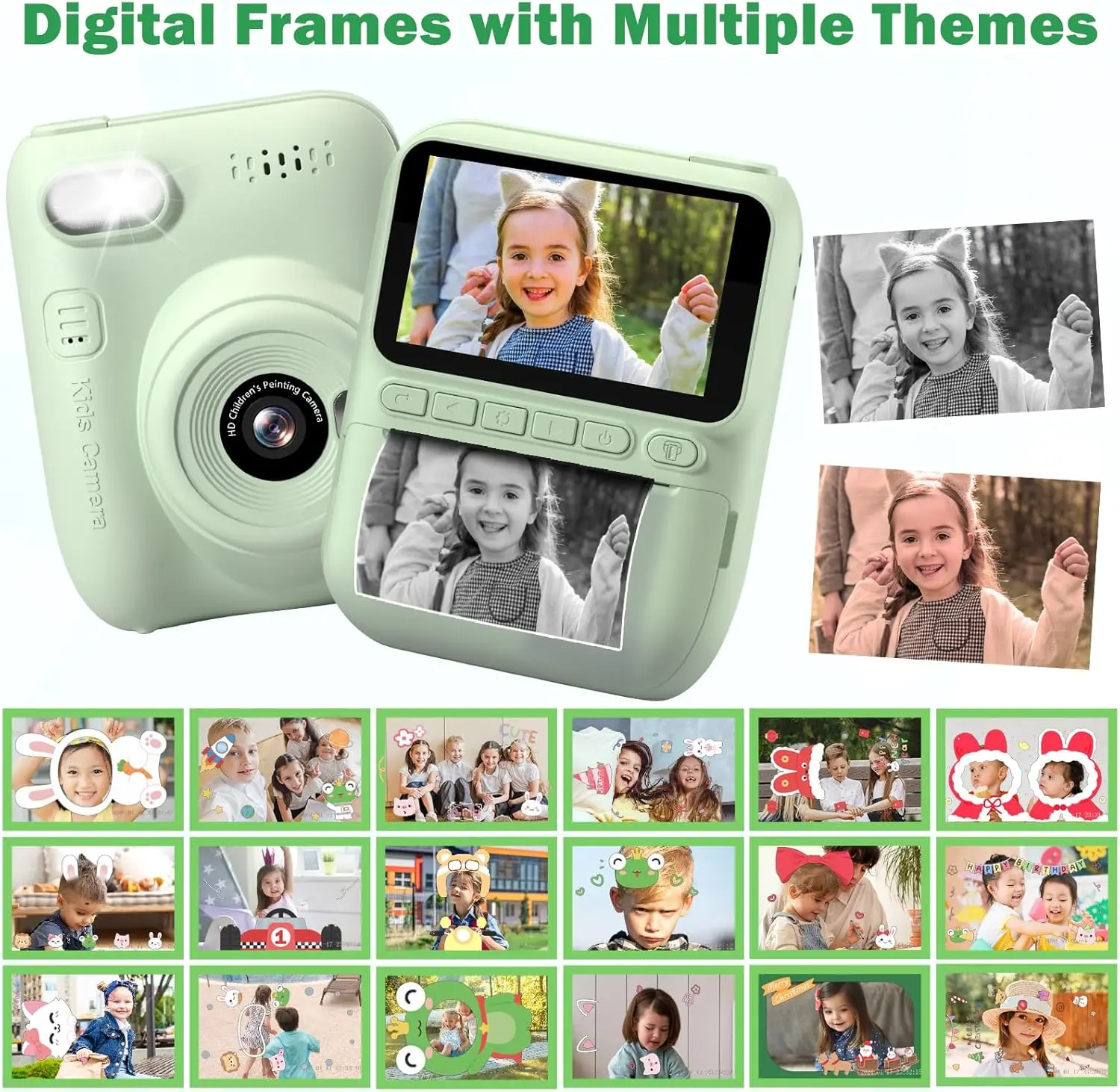 Instant Print Kids Camera, Portable Digital Camera for Toddlers, Birthday Graduation Gift for Kids Ages 3-12, Outdoor Travel Toy with Photo Printing for Boys Girls, Green view 5