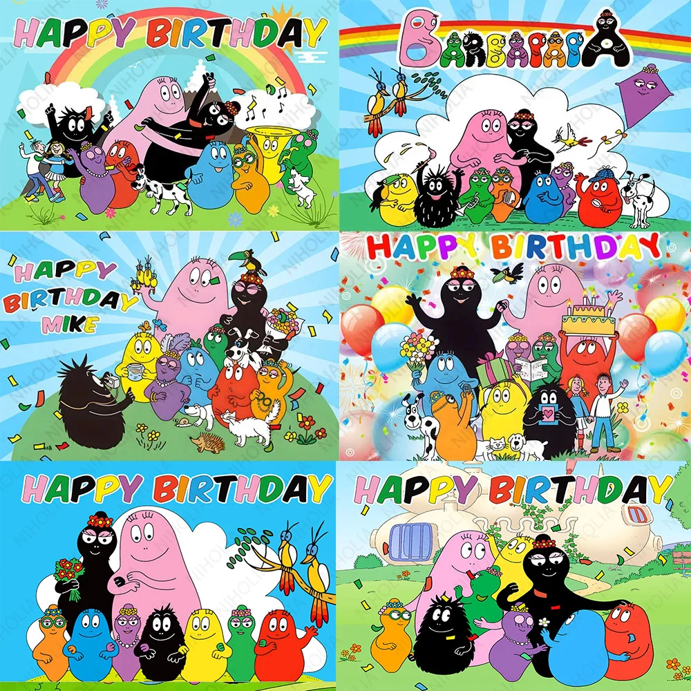 Niholia Barbapapa Photography Backdrop Kids 1st Birthday Rainbow Baby Photo Background Cartoon TV Vinyl Photo Booth Props