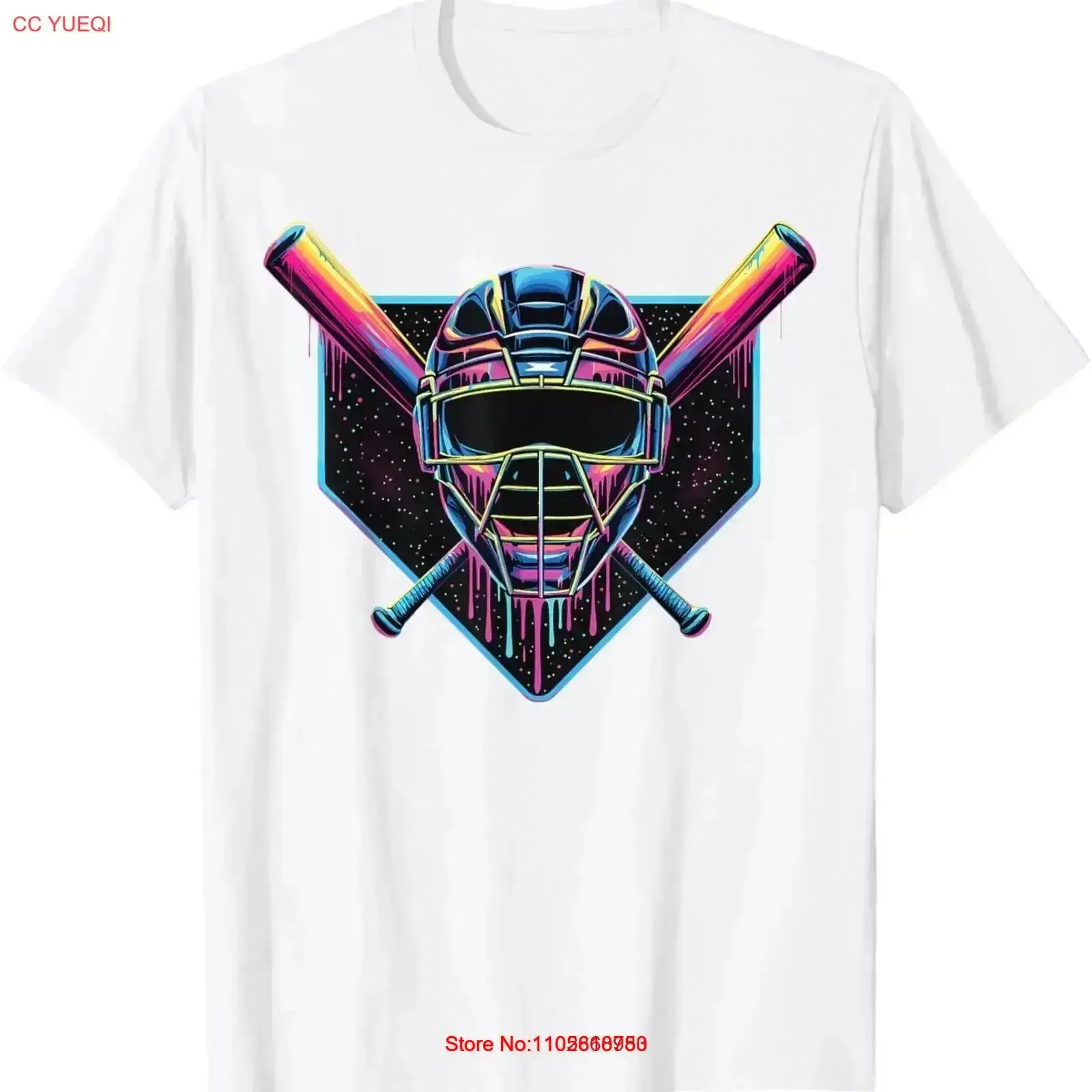 Dripping Baseball Catcher Mask Fan Street Style T Shirt vintage Washed Breathable streetwear Stretched Versatile Stylish