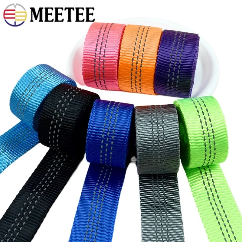 

5/10M Meetee 25mm Nylon Tubular Webbing Strap Reflective Straps Double Layer Tape for Backpack Dog Leash DIY Sewing Accessories