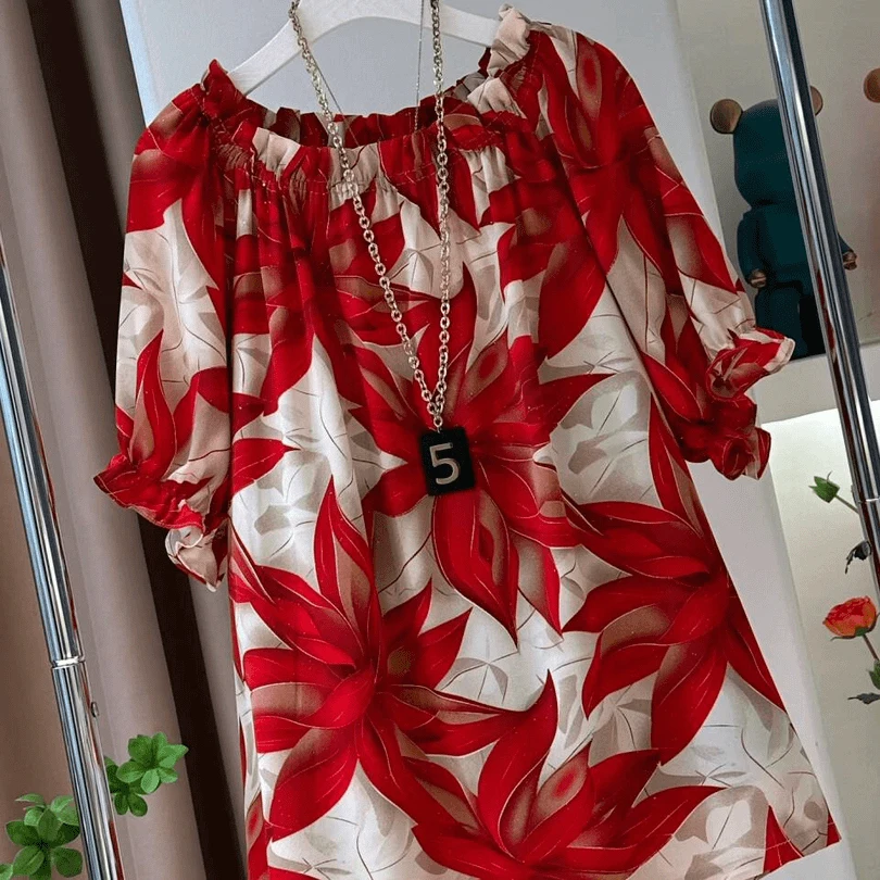 

Retro Sle Silk irt Women's Loose Top Faionable Agel Design Summer 2025 Collection Cool Sensation Thin Fabric Five Sl...