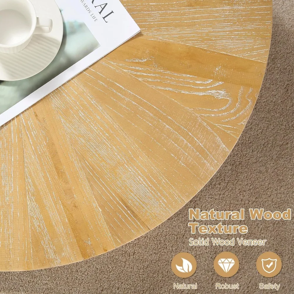 طقم طاولة قهوة مستديرة مكون من 3 قطع على طراز المزرعة مع طاولات جانبية للأريكة البوهيمية ولمسة نهائية من الخشب الطبيعي لمساحات المعيشة والسرير #4