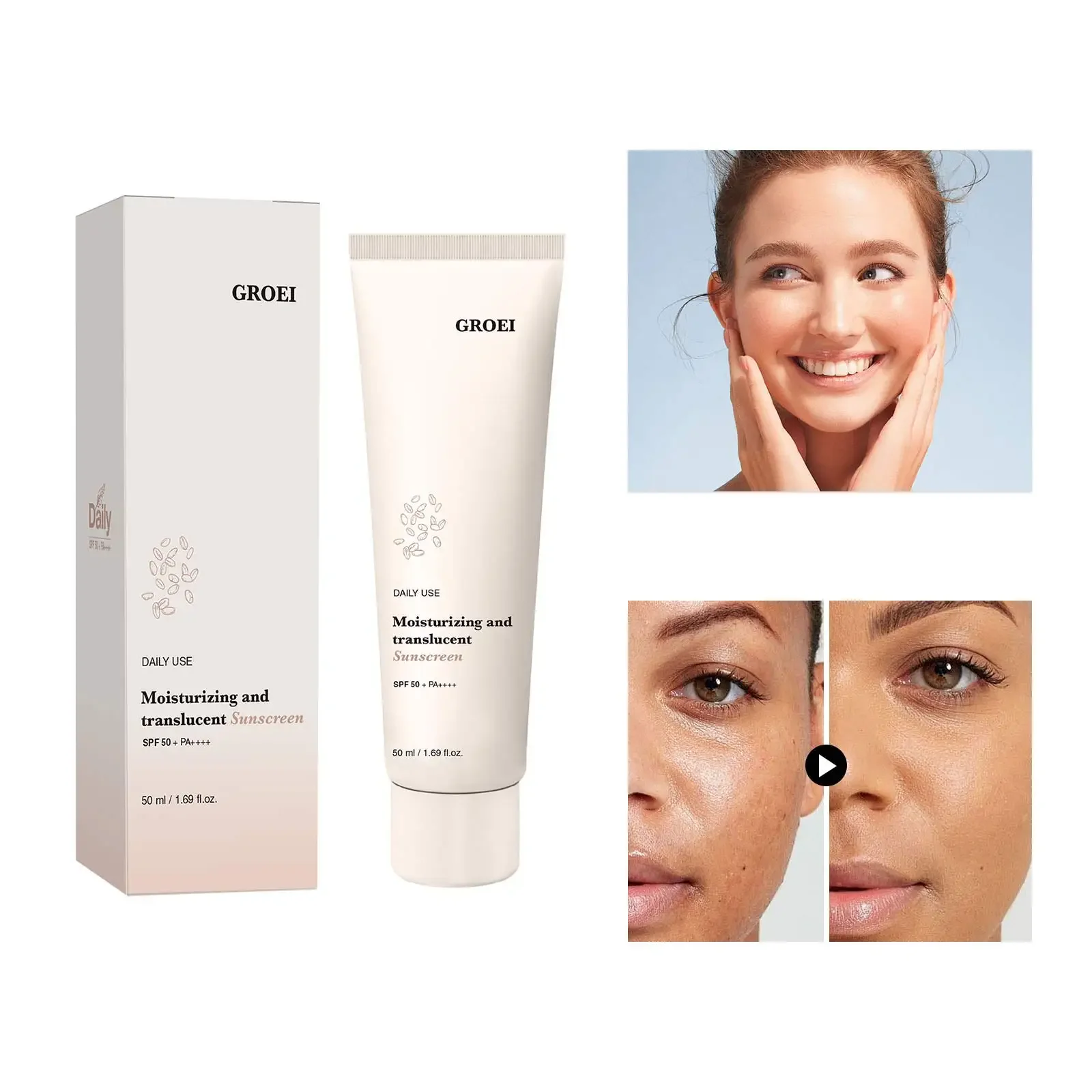 Spf 50+ UV Rice Sunscreen Cream Control Isolation Lasting Moisturizing Waterproof Sweatproof Oil  Refreshing Sun Block Cream