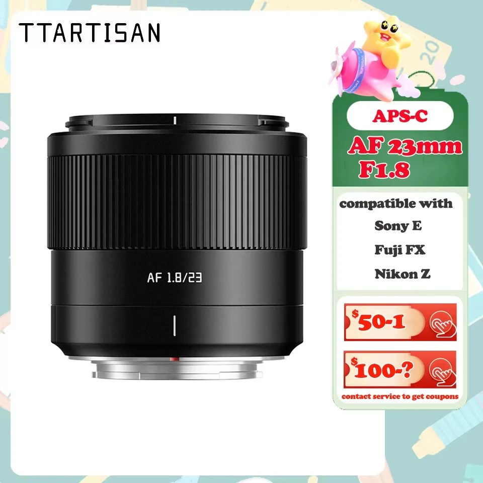 TTArtisan AF 23mm F1.8 Obiettivo Prime Obiettivo per fotocamera Bokeh morbido di grande apertura compatibile con Fuji X-A1 X-T5 Sony NEX-3 A7 Nikon Z9