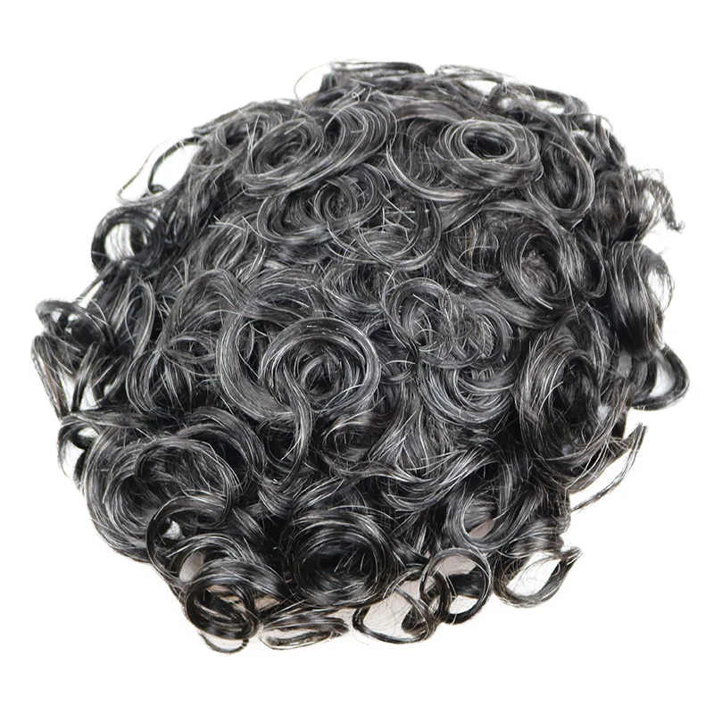 Undetectable Men's 28mm Curly Microskin 0.1mm Base Toupee Natural Hairline Male Curly Human Hair Capillary Prosthesis System